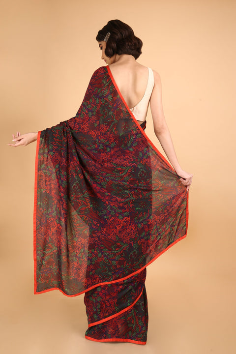 Red floral Cotton Silk Printed Saree