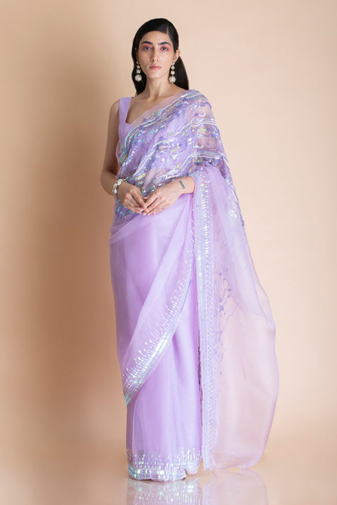 Saksham & Neharicka-Lavender Embroidered Silk Organza Saree-INDIASPOPUP.COM