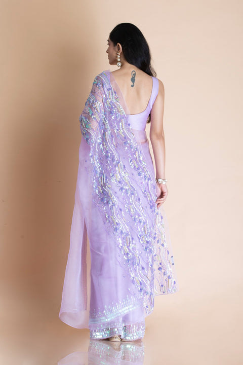 Saksham & Neharicka-Lavender Embroidered Silk Organza Saree-INDIASPOPUP.COM