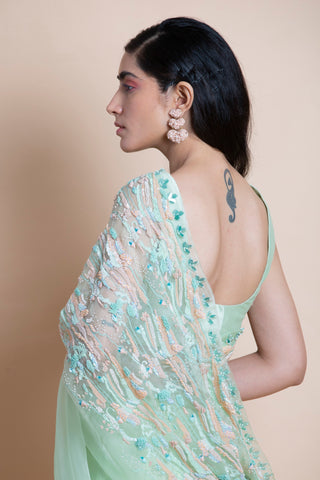 Saksham & Neharicka-Neo Mint Embroidered Silk Organza Saree-INDIASPOPUP.COM