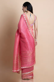 Saksham & Neharicka-Pink Embroidered Linen Silk Saree-INDIASPOPUP.COM