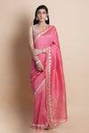 Saksham & Neharicka-Pink Embroidered Linen Silk Saree-INDIASPOPUP.COM