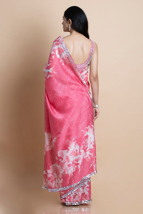 Saksham & Neharicka-Pink Printed & Embroidered Saree-INDIASPOPUP.COM