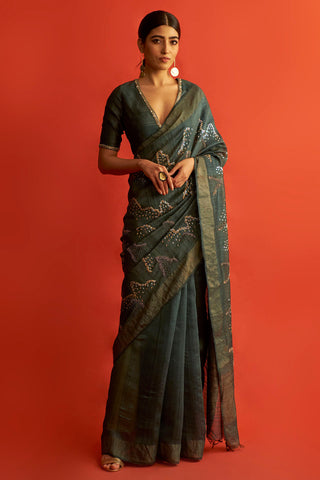 Saksham & Neharicka-Emerald Green Saree With Blouse-INDIASPOPUP.COM