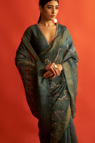 Saksham & Neharicka-Emerald Green Saree With Blouse-INDIASPOPUP.COM