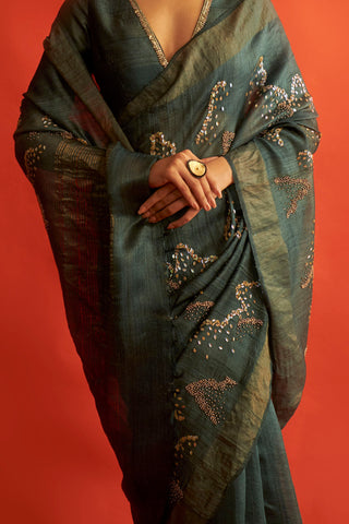Saksham & Neharicka-Emerald Green Saree With Blouse-INDIASPOPUP.COM