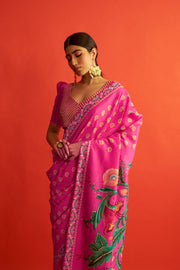 Saksham & Neharicka-Fuscia Saree With Blouse-INDIASPOPUP.COM