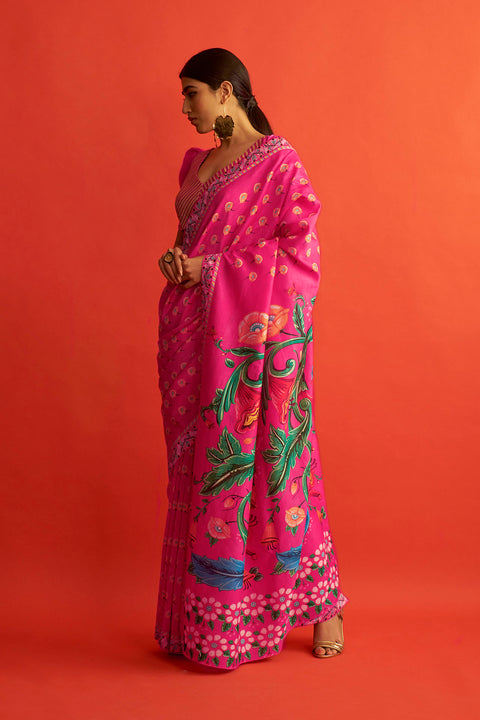 Saksham & Neharicka-Fuscia Saree With Blouse-INDIASPOPUP.COM