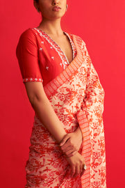 Saksham & Neharicka-Red & White Saree With Blouse-INDIASPOPUP.COM