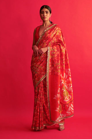 Saksham & Neharicka-Red Saree With Blouse-INDIASPOPUP.COM