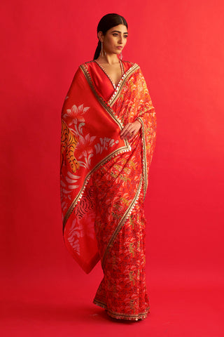 Saksham & Neharicka-Red Saree With Blouse-INDIASPOPUP.COM