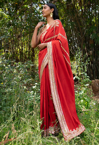 Saksham & Neharicka-Sindoori Laal Saree With Unstitched Blouse-INDIASPOPUP.COM