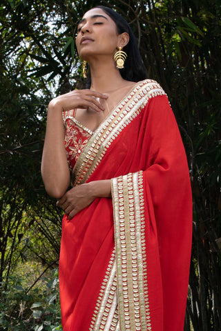 Saksham & Neharicka-Sindoori Laal Hand Saree With Unstitched Blouse-INDIASPOPUP.COM
