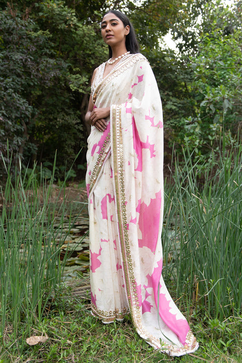 Saksham & Neharicka-Padmaja Embroidered Saree With Unstitched Blouse-INDIASPOPUP.COM