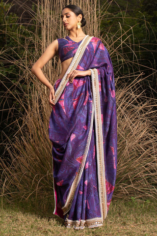 Saksham & Neharicka-Purple Embroidered Saree With Unstitched Blouse-INDIASPOPUP.COM