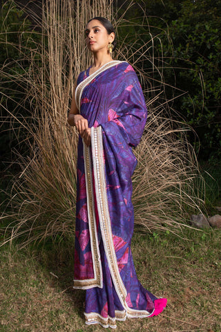 Saksham & Neharicka-Purple Embroidered Saree With Unstitched Blouse-INDIASPOPUP.COM