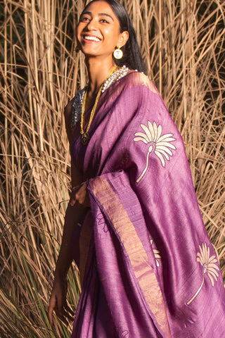 Saksham & Neharicka-Purple Ghaata Patchwork Saree With Unstitched Blouse-INDIASPOPUP.COM
