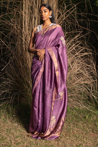 Saksham & Neharicka-Purple Ghaata Patchwork Saree With Unstitched Blouse-INDIASPOPUP.COM