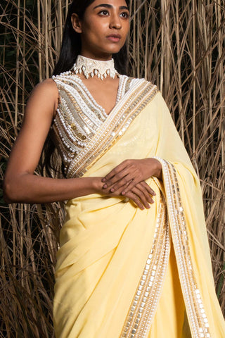 Saksham & Neharicka-Yellow Dharaa Embroidered Saree With Unstitched Blouse-INDIASPOPUP.COM