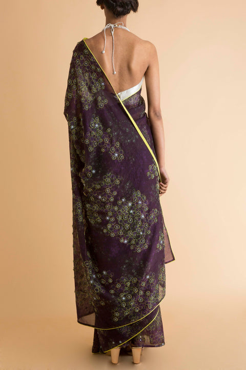 Saksham & Neharicka - Purple Printed & Embroidered Saree - INDIASPOPUP.COM