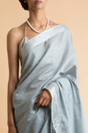 Saksham & Neharicka - Ice Blue Handwoven Linen Saree - INDIASPOPUP.COM