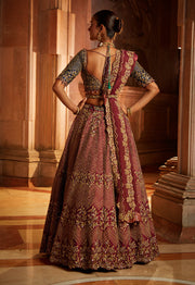 Nitika Gujral-Wine Tafetta Lehenga Set-INDIASPOPUP.COM