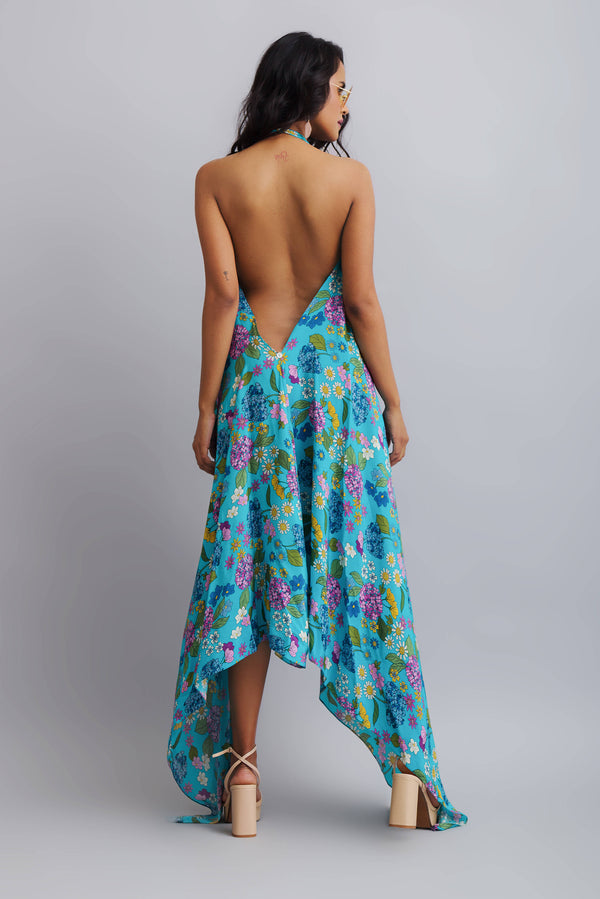 Nautanky-Flower Print Ruffle Backless Dress-INDIASPOPUP.COM