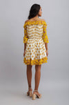 Nautanky-Yellow Daisy Printed Gathered Chiffon Dress-INDIASPOPUP.COM