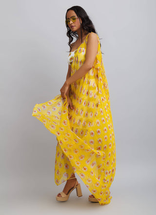 Nautanky-Daisy Printed Tube Dress With Toga Drape-INDIASPOPUP.COM