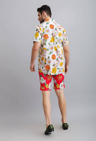 Nautanky-Hisbiscus Printed Pocket Shirt With Lycra Shorts-INDIASPOPUP.COM