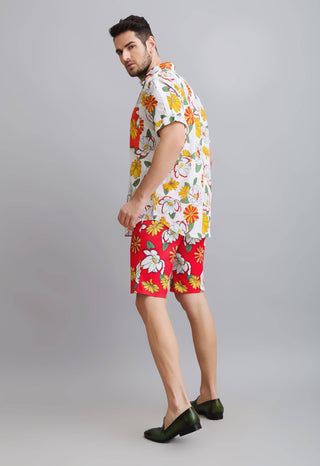 Nautanky-Hisbiscus Printed Pocket Shirt With Lycra Shorts-INDIASPOPUP.COM