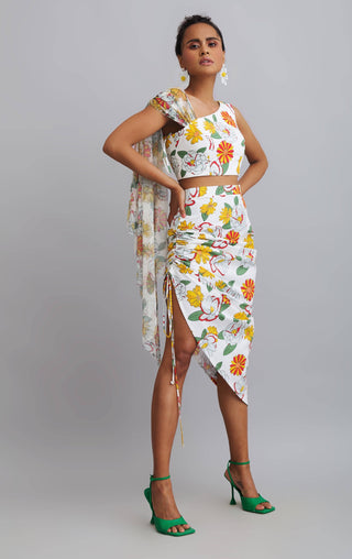 Nautanky-Hisbiscus Printed Ruched Skirt With Top-INDIASPOPUP.COM
