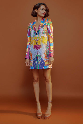 Advait-Multicolor Aubergine Embroidered Blazer Dress-INDIASPOPUP.COM