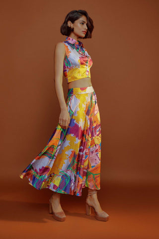 Advait-Multicolor Aubergine Skirt-INDIASPOPUP.COM
