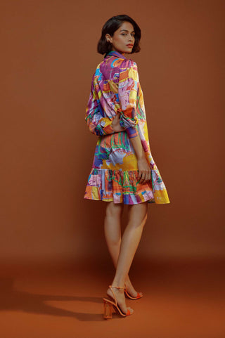 Advait-Multicolor Aubergine Shirt Dress-INDIASPOPUP.COM