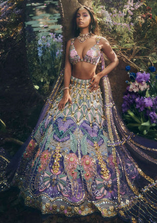 Papa Don'T Preach By Shubhika-Purple Forest Embroidered Lehenga Set-INDIASPOPUP.COM