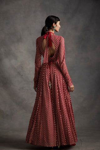 Bhumika Sharma-Red Bindu Print Anarkali With Belt-INDIASPOPUP.COM