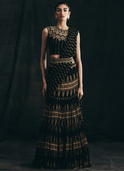 Bhumika Sharma-Black & Gold Pre-Stitched Saree With Belt-INDIASPOPUP.COM