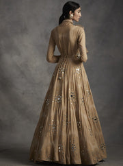 Bhumika Sharma-Beige Ambi Circle Print Belted Anarkali Gown-INDIASPOPUP.COM