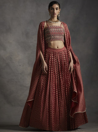 Bhumika Sharma-Red Long Cape With Skirt & Bustier-INDIASPOPUP.COM