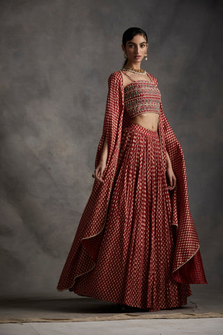 Bhumika Sharma-Red Long Cape With Skirt & Bustier-INDIASPOPUP.COM