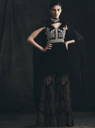 Bhumika Sharma-Black Peplum Kurta With Sharara-INDIASPOPUP.COM