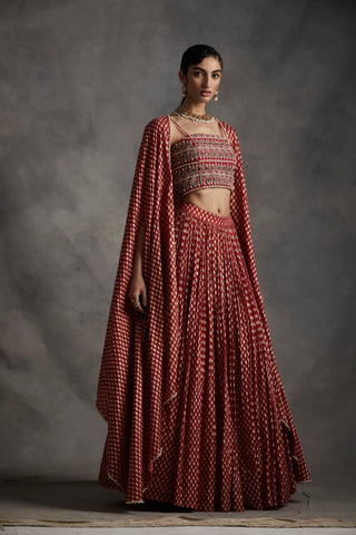 Bhumika Sharma-Red Long Cape With Skirt & Bustier-INDIASPOPUP.COM