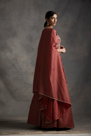 Bhumika Sharma-Red Long Cape With Skirt & Bustier-INDIASPOPUP.COM