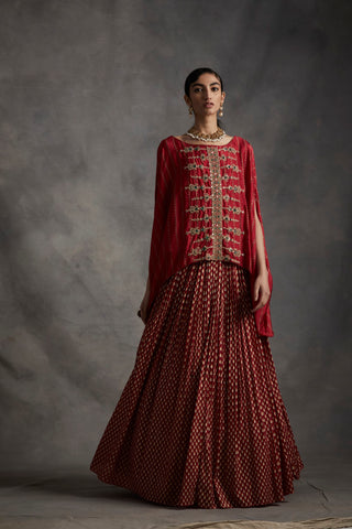 Bhumika Sharma-Red Kaftan Top With Bindu Print Skirt-INDIASPOPUP.COM