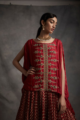 Bhumika Sharma-Red Kaftan Top With Bindu Print Skirt-INDIASPOPUP.COM