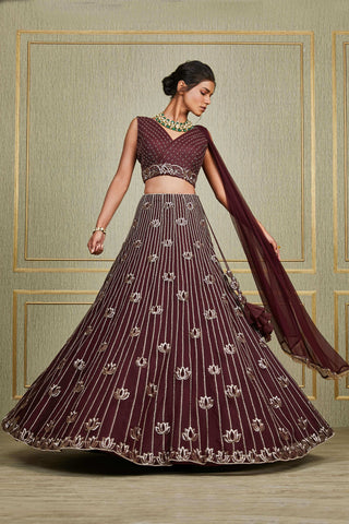 Charu & Vasundhara-Purple Net Lehenga Set-INDIASPOPUP.COM