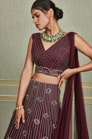 Charu & Vasundhara-Purple Net Lehenga Set-INDIASPOPUP.COM