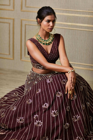 Charu & Vasundhara-Purple Net Lehenga Set-INDIASPOPUP.COM