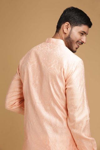 Chatenya Mittal-Peach Self Kurta-INDIASPOPUP.COM